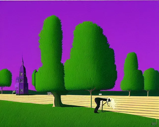 Image similar to a purple green and black painting by guy billout