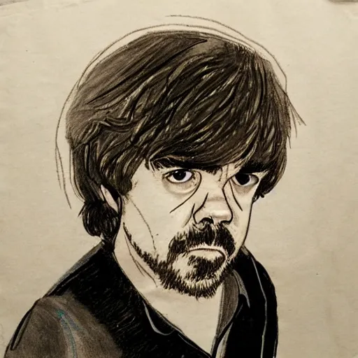 Prompt: sketch portrait of peter dinklage on a napkin