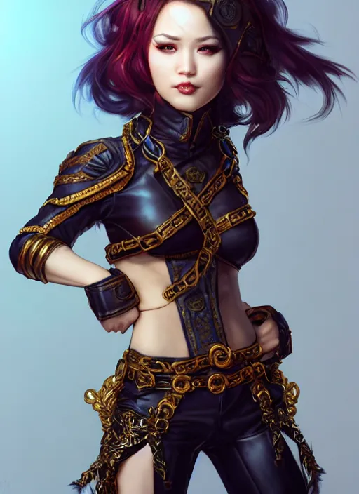Prompt: rogue, fantasy ornate leather bandit outfit!!! close - up portrait beautiful and athletic short hair female!! gorgeous face and eyes!! character concept art, sharp focus, octane render! unreal engine 5! highly rendered!! trending on artstation!! detailed linework!! illustration by artgerm, wlop, and chie yoshii