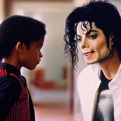 Prompt: michael jackson meeting his younger self, movie still 8 k hdr atmospheric lighting