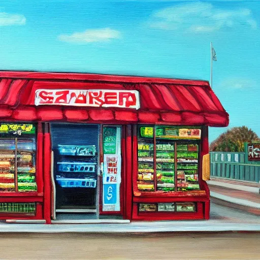 Prompt: snail that runs a convenience store, realistic painting, golden hour lighting, 8k