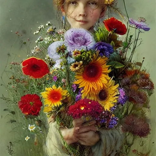 Image similar to summer flowers by jean - baptiste monge, masterpiece, colorful