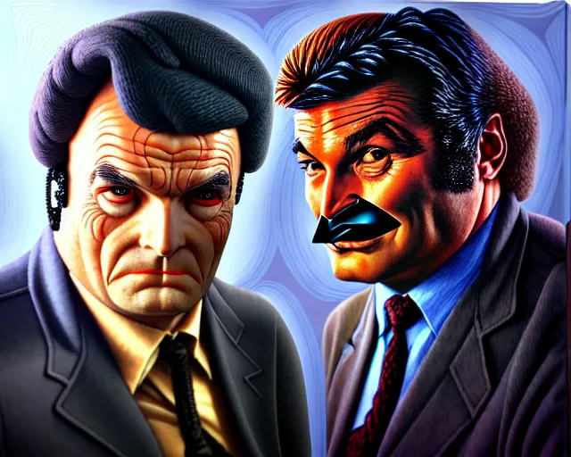 Prompt: detective columbo meets batman, realistic, oil painting, hq scan, artstation trending