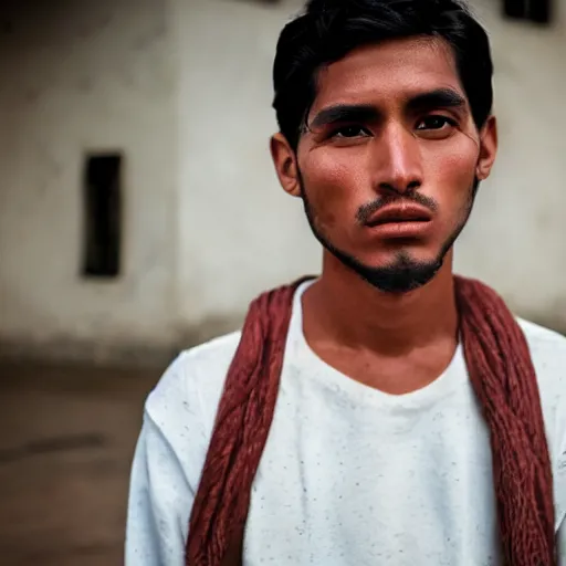 Image similar to color portrait of a peruvian male model by emmanuel lubezki