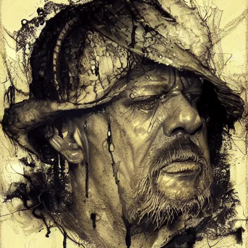 Prompt: wet collodion photography of innsmouth dweller mutant early xx century fisherman sailor old man with gills and scales creatures from the deep ocean by emil melmoth zdzislaw beksinki craig mullins yoji shinkawa realistic render ominous detailed photo atmospheric by jeremy mann francis bacon and agnes cecile ink drips paint smears digital glitches glitchart