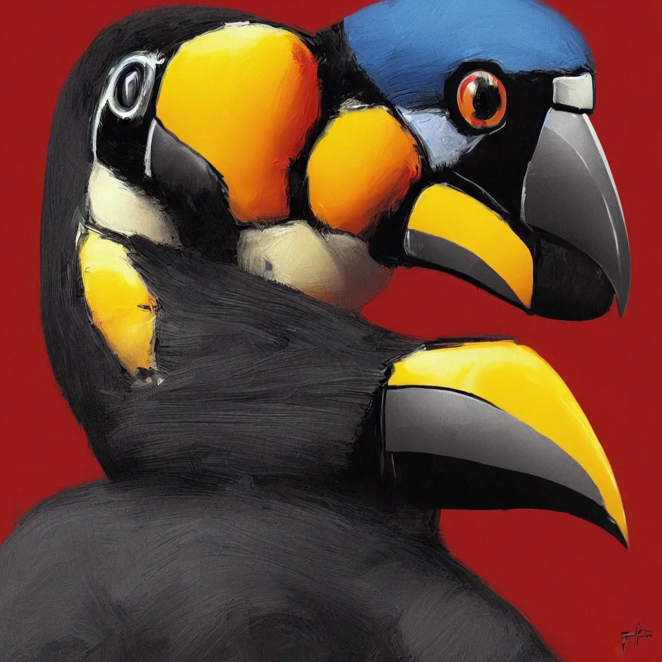 Image similar to portrait robot toucan, digital painting, digital art, beautiful, cinematic, 4 k, ultra hd, art by frank frazetta, dynamic lighting