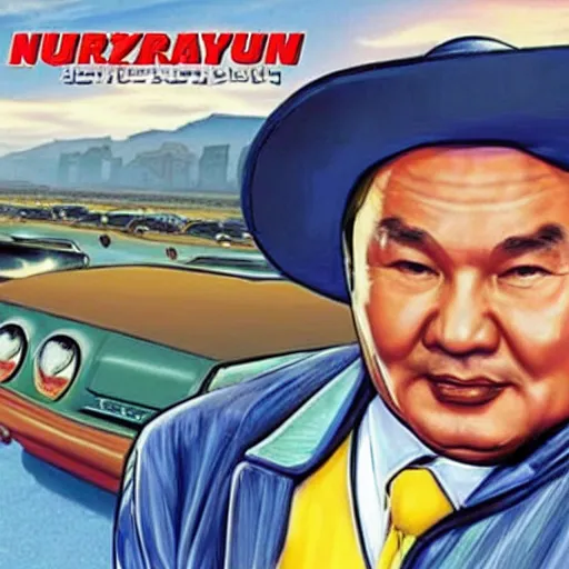 Prompt: Nursultan Nazarbayev in style of a GTA poster