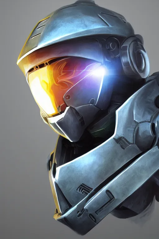 Image similar to robot ninja mask helmet halo master chief radiating a glowing aura global illumination ray tracing hdr fanart arstation by ian pesty and katarzyna da „ bek - chmiel