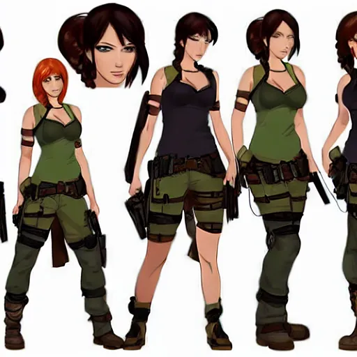 Image similar to concept art illustration of christina hendricks as lara croft anime protagonist