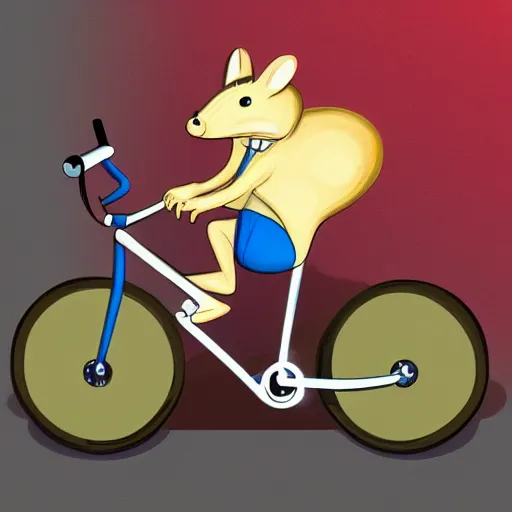 Image similar to digital painting of a cartoonish rat riding a bike made of swiss cheese, greg rutowski, artstation