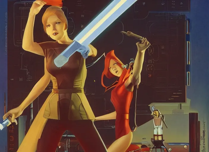 Prompt: the video game transistor's red with the transistor sword by ralph mcquarrie