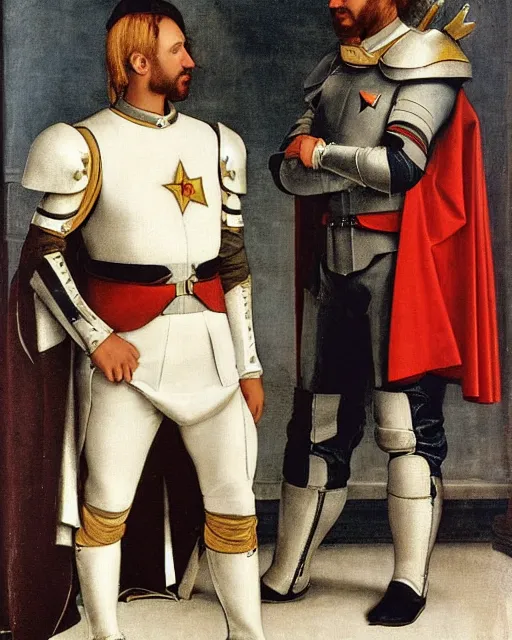 Prompt: starfleet uniform, a knight of the round table in starfleet uniform, by agnolo bronzino and giovanni bellini