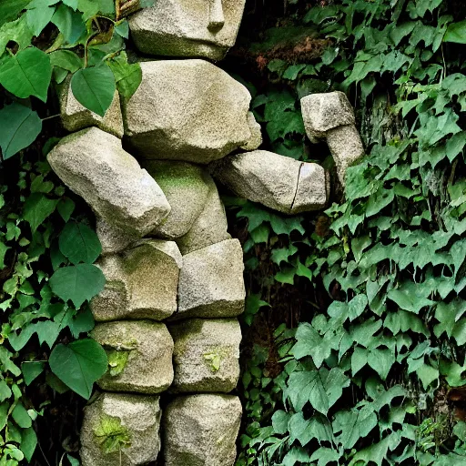 Prompt: stone golem covered with flowers and ivy in an enchanted forest, by simon cowell