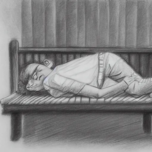 Prompt: pencil sketch of kid rock sleeping on a bench,