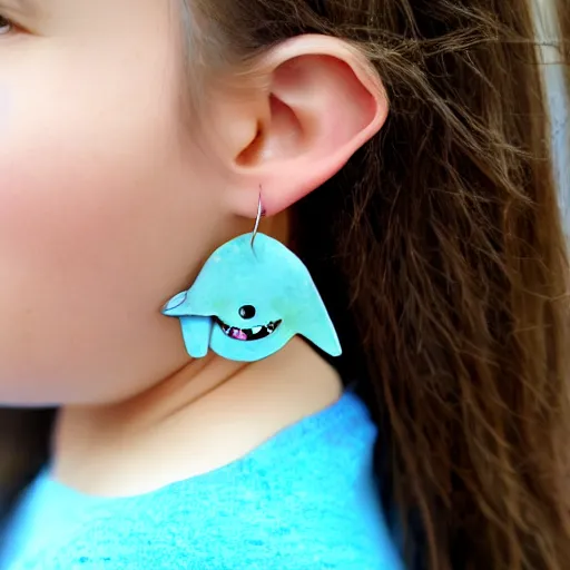 Image similar to beautiful girl wearing earrings made of cute monsters