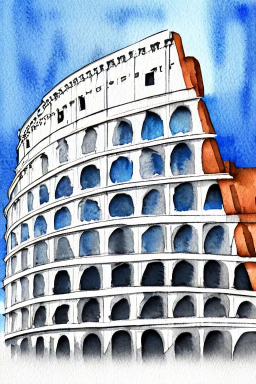 Image similar to minimalist watercolor art of the colosseum in rome, illustration, vector art