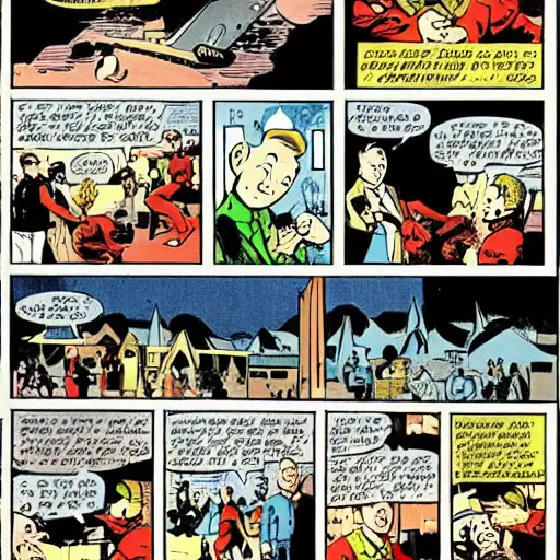 Image similar to a comic book page of The Adventures of Tintin by grant morrison