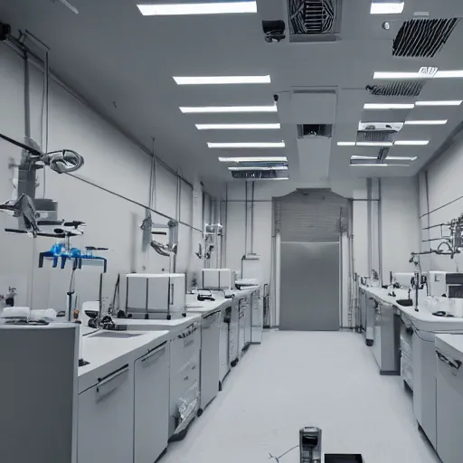 Prompt: photo of a modern laboratory which got detroyed by aliens