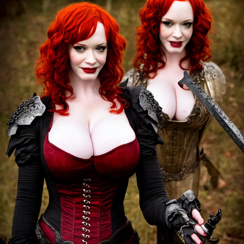 Image similar to full body photograph of christina hendricks as a vampire warrior, extremely detailed. dslr. 8 5 mm.