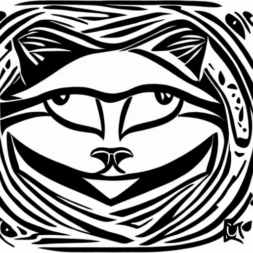 Prompt: tattoo sketch of a cat with one eye, on a paper, maori ornament, polinesian style, minimalism, line art, vector, geometric