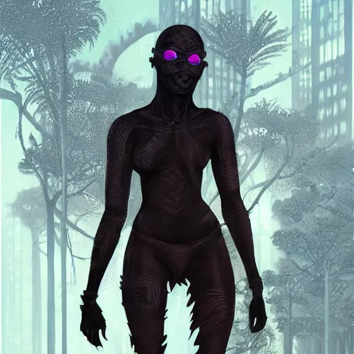 Image similar to highly detailed an african american woman in with the shadow ninja suit from the future gta v, stephen bliss, unreal engine, fantasy art by greg rutkowski, loish, rhads, ferdinand knab, makoto shinkai and lois van baarle, ilya kuvshinov, rossdraws, tom bagshaw, global illumination, radiant light, detailed and intricate environment