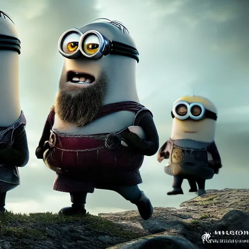 Image similar to The minions in The Vikings Digital art very detailed 4K quality Super Realistic