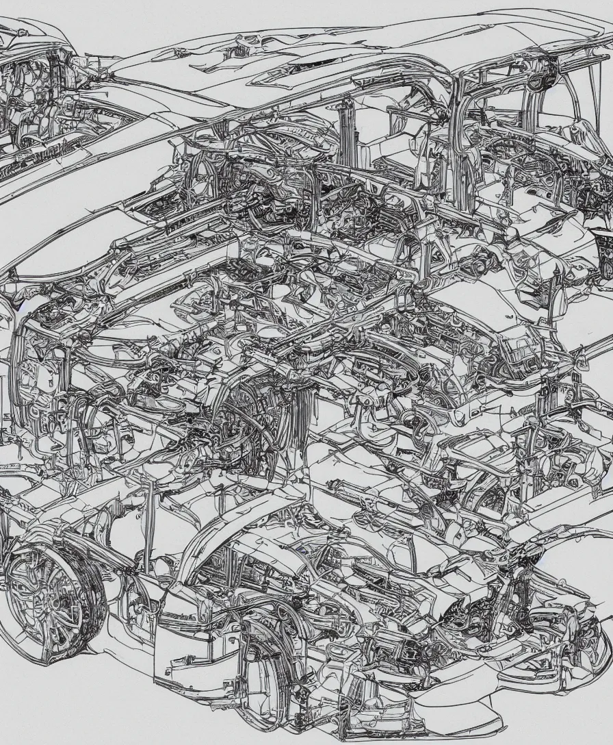 Prompt: automotive blueprints engineering plans in the style of Davinci