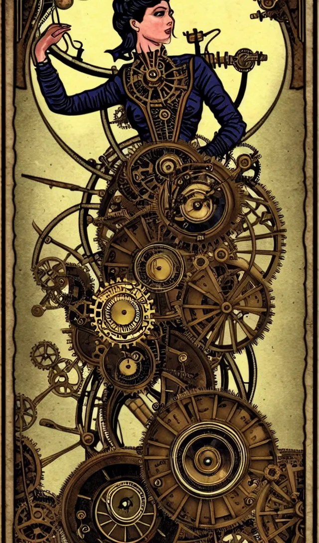 Image similar to tarot card of steampunk machine