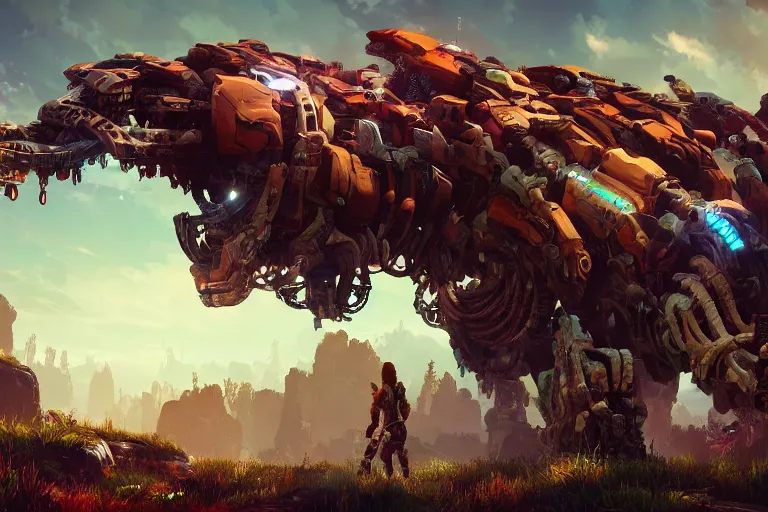 Image similar to snapmaw machine mecanical creature robot of horizon forbidden west horizon zero dawn bioluminiscence global illumination ray tracing hdr fanart arstation by ian pesty and alena aenami artworks in 4 k