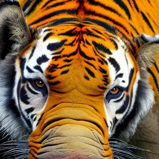 Image similar to a hairy rhino with the colours of a tiger.