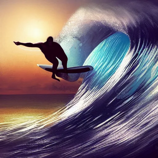 Image similar to A Surfer surfing Huge Barrels, concept art, digital art, 16k resolution, Photorealistic.