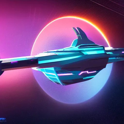 Prompt: futuristic synthwave spaceship traveling through a galactic portal to another universe, 8k resolution concept art, award-winning