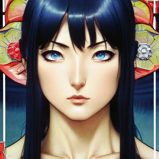 Image similar to intricately detailed vfx portrait of nico robin by eiichiro oda!, makoto shinkai, alphonse mucha, art by artgerm and greg rutkowski!, blue eyes!!, large aquiline nose!!, best of behance, concept art, matte, sharp focus, adolphe bouguereau, annie leibovitz, stanley kubrick,