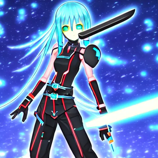 Prompt: a girl wielding a photon sword art style phantasy star online