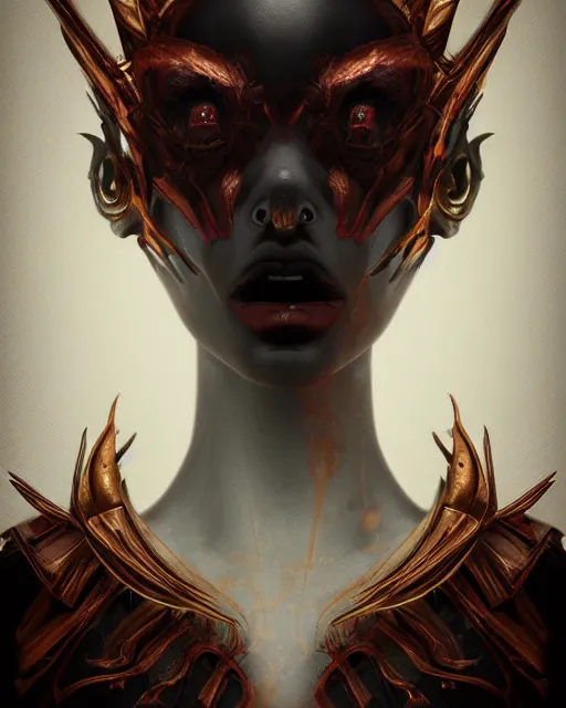 Image similar to headshot portrait of nightmare queen inspired by occult alchemy, detailed, textured, realistic, unreal engine, cgsociety, cinematic lighting, concept art