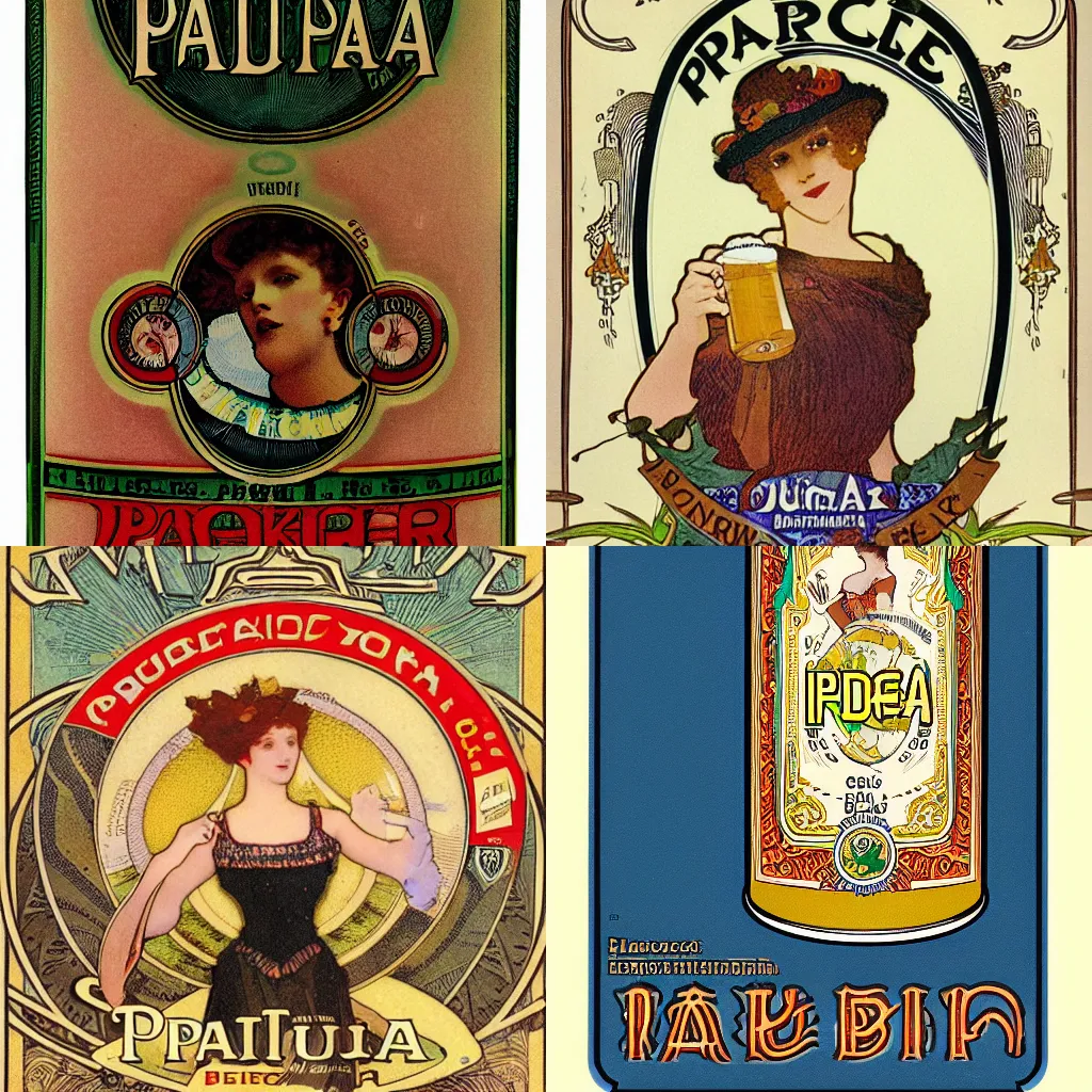 Prompt: product photo of ipa beer can, label by mucha, product photo, photograph, advertisement, beer can,