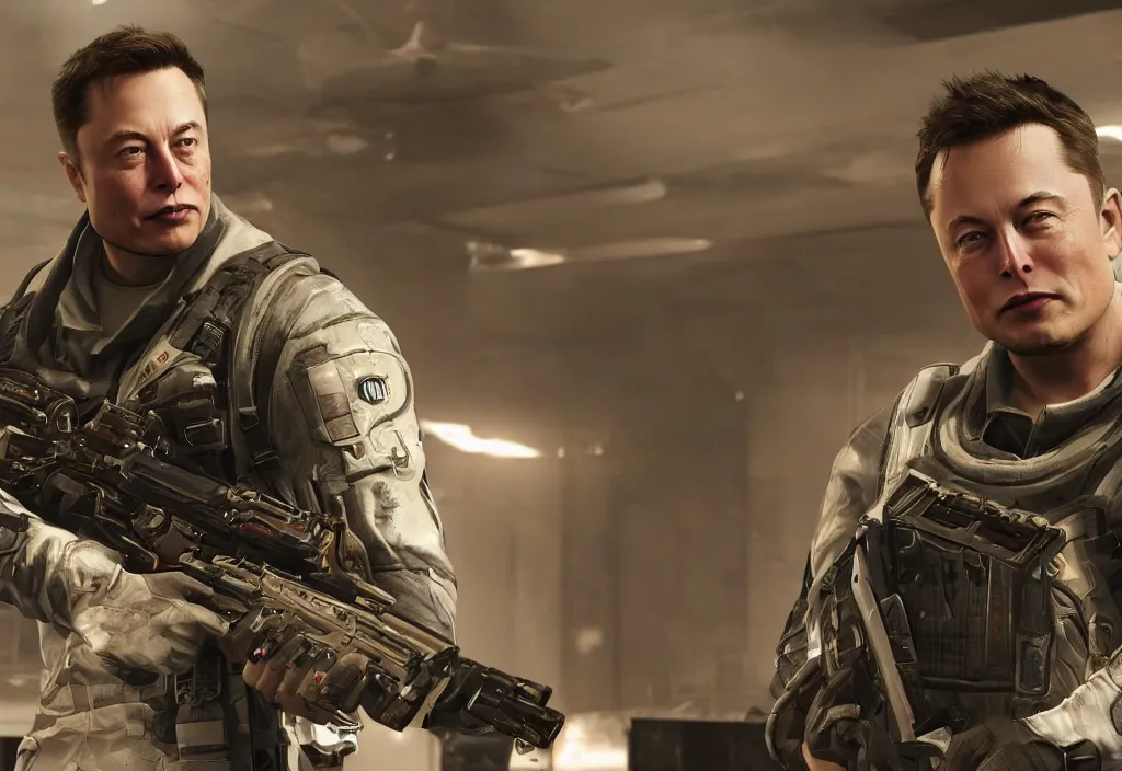 Image similar to elon musk in call of duty, elon musk in the video game call of duty, gameplay screenshot, close up, 3 d rendering. unreal engine. amazing likeness. very detailed.