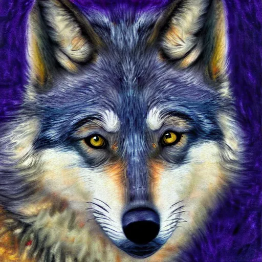 Image similar to retarded wolf portrait, impressionism, complimentary colors