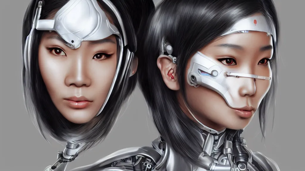 Image similar to portrait of a cyborg asian girl wearing an Ikeuchi mask by Artgerm, biomechanical, hyper detailled, trending on artstation