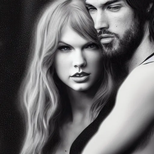 Prompt: portrait of taylor swift hugging megan fox by greg rutkowksi, extreme detail, 8 k, intricate abstract, unreal engine tech demo