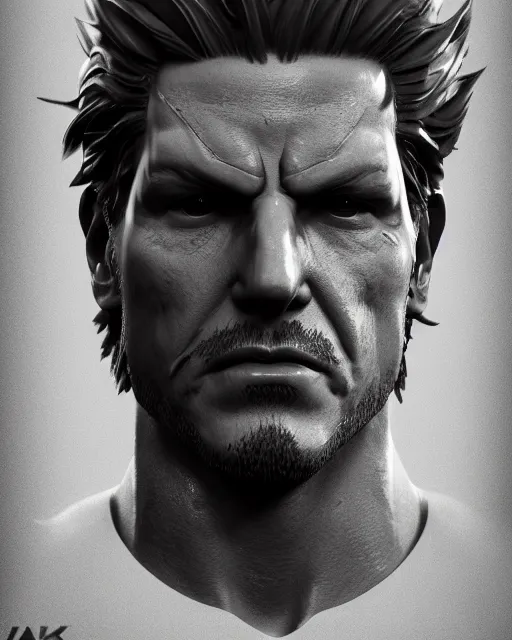 Image similar to solid snake bust portrait, cinematic lighting, backlit face, tired expression, close - up, black atmospheric background, 4 k ultra detailed photorealistic render, best of artstation hdr, official artwork hdr, redshift houdini