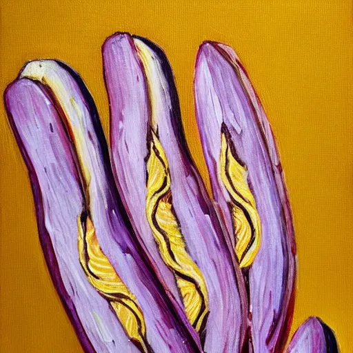 Image similar to baguettes on a banana palm, intricately detailed acrylic painting