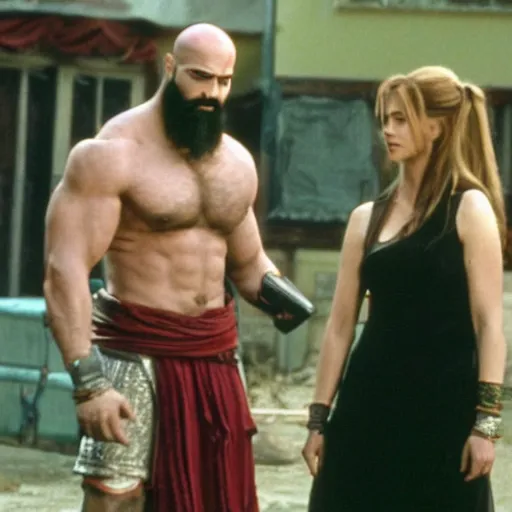 Prompt: a film still of Kratos in Friends TV show (1997)