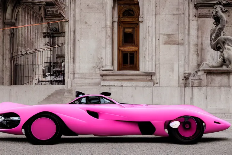 Prompt: Elegant photography of the pink panther car designed by Kanye West