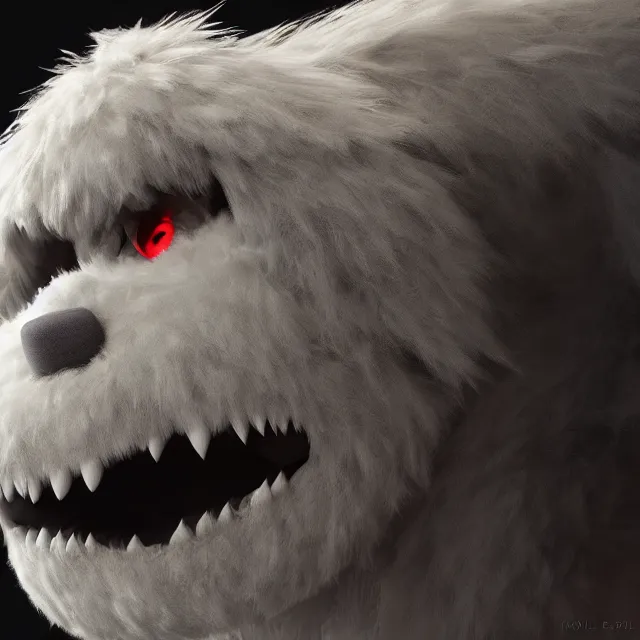 Image similar to ultra realistic fluffy monster designed by balenciaga, dark cinematic, volumetric, realistic, 3 d render, cinematic lighting, ray tracing, cinematic, unreal engine 5, unreal engine render, octane render, hd, photorealism, hyper realistic, photo, 8 k