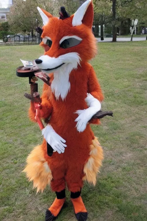 Image similar to an anthropomorphic fox, fursuit!!!!, cosplay