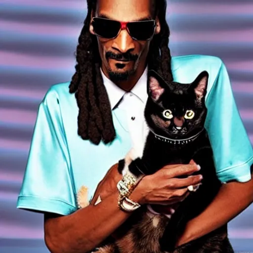 Prompt: Snoop Dogg holding a cat, booru.