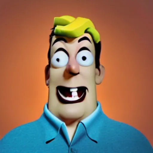 Image similar to photo of [ a single french fry chip ] shaped into stephen fry as a pixar character hybrid intercross mix cinematic lighting