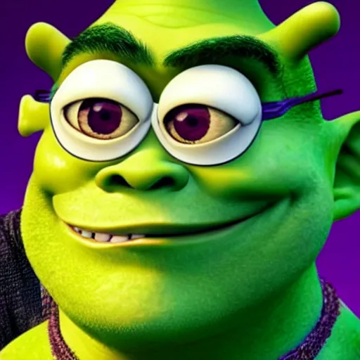 Image similar to Shrek and Mike Wazowski morphed together into one character