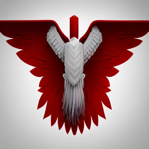 Prompt: 2 dimensional, vector, white eagle icon, red background, 2D, cgsociety, artstation, octane render